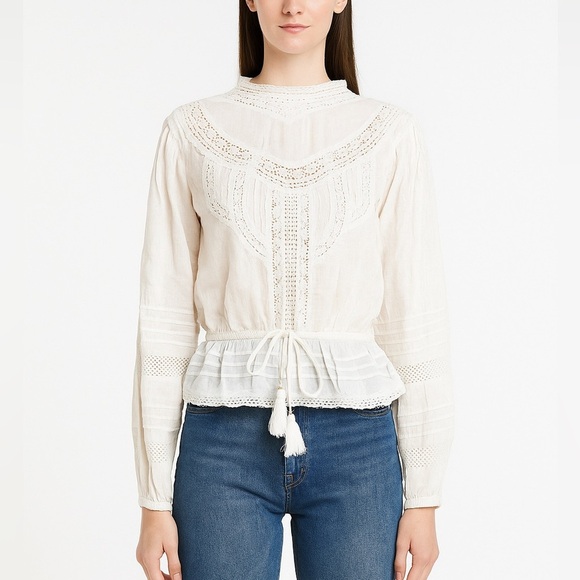 Marea 100% cotton Victorian blouse in off-white - Picture 1 of 14